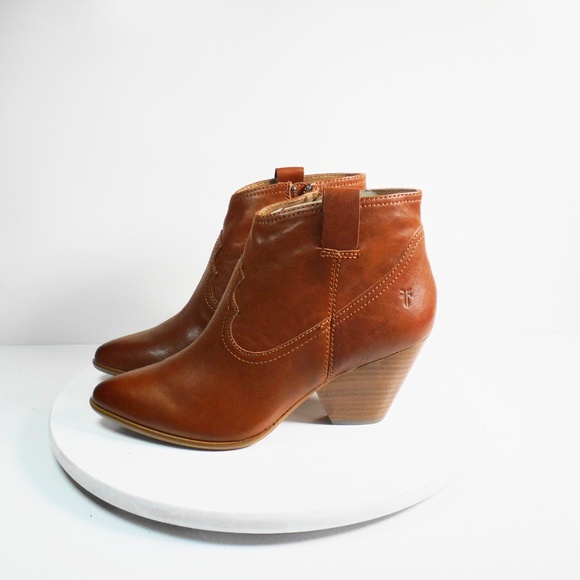FRYE women's Cognac Leather Bootie - Picture 3 of 8